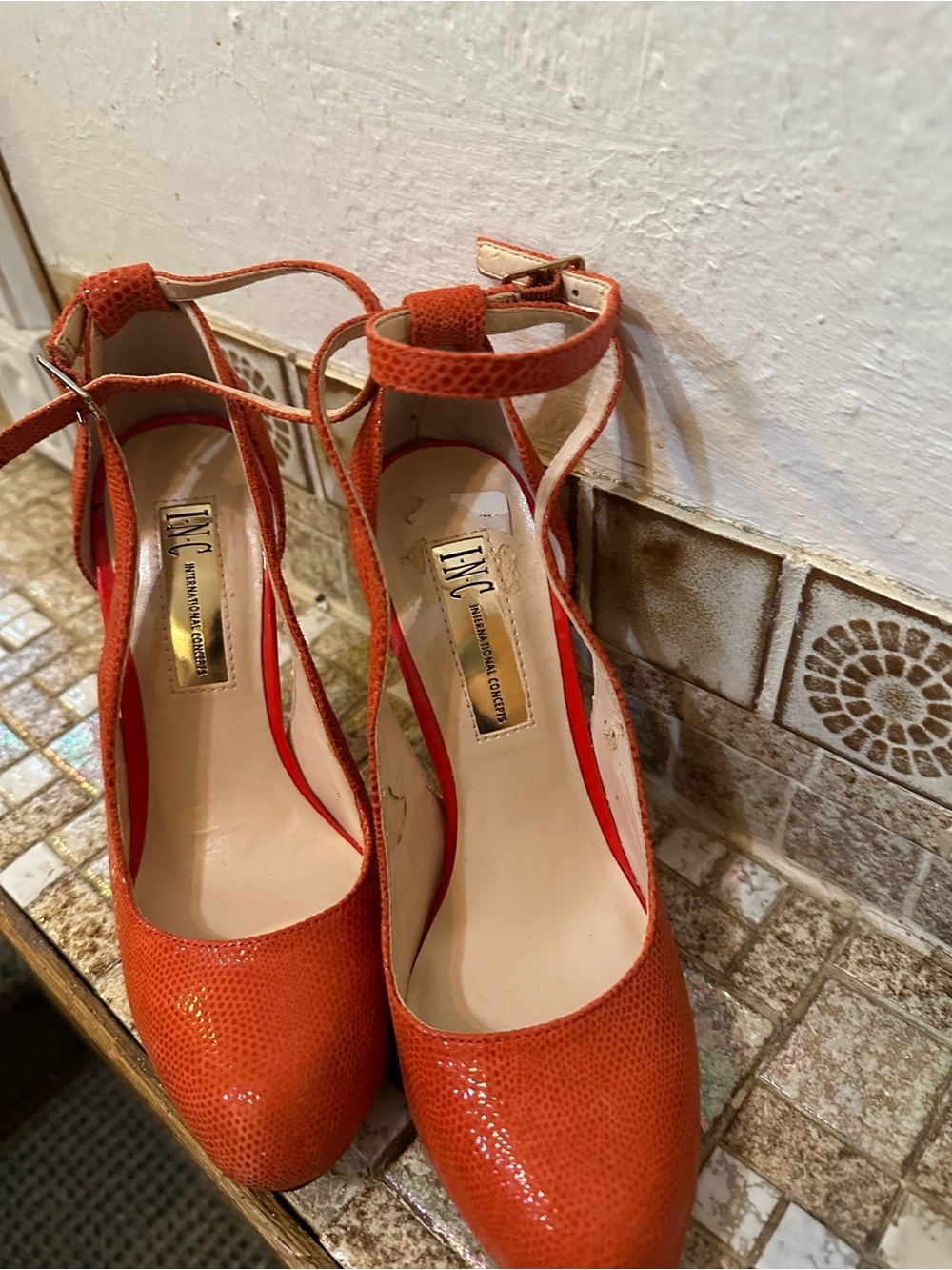 INC International Concepts Orange T-Strap Heeled Pumps